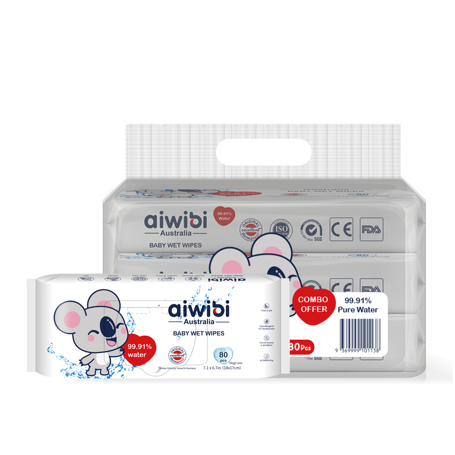 3 Paquetes de Toallitas húmedas para bebés 99,91% de agua / 240 Unidades