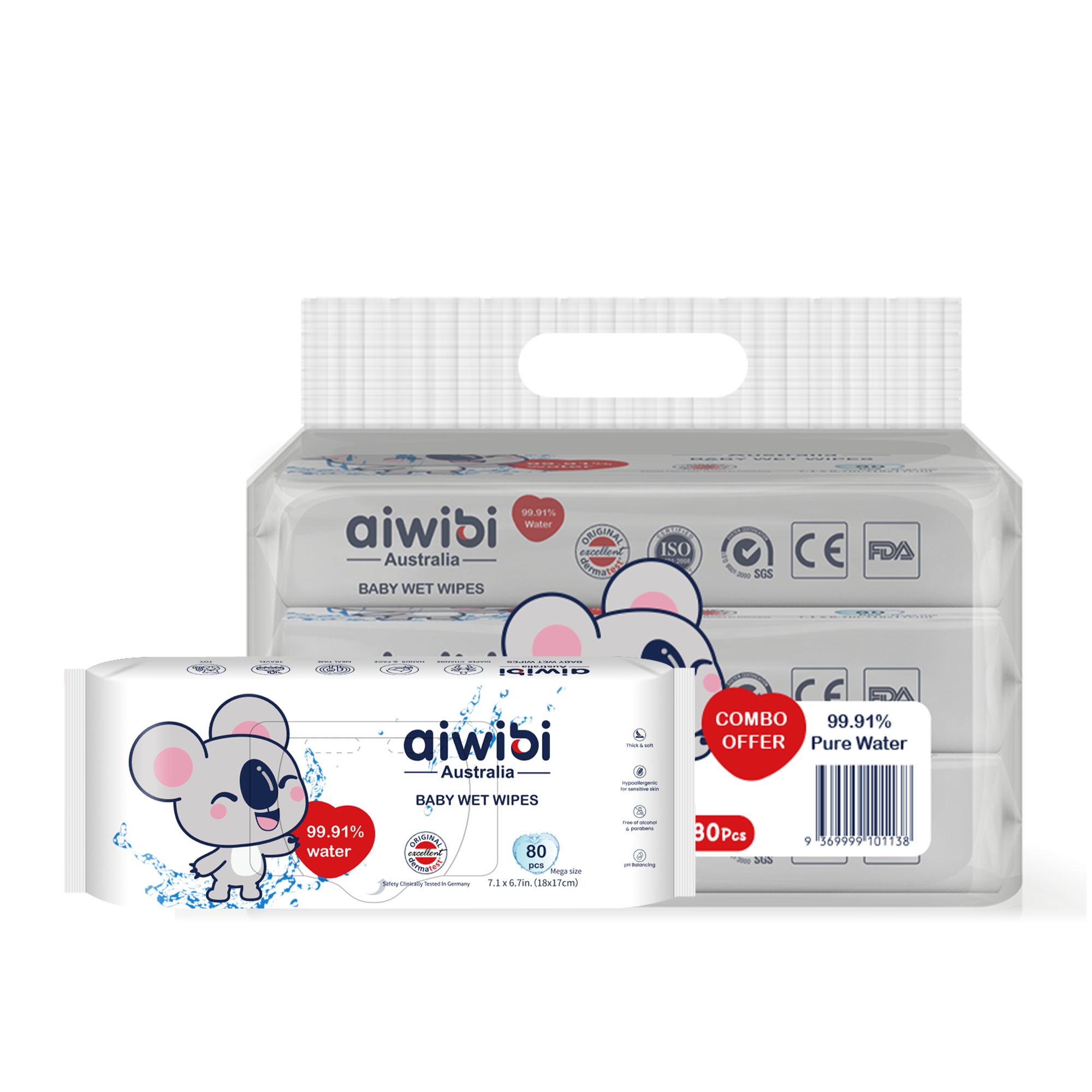 3 Paquetes de Toallitas húmedas para bebés 99,91% de agua / 240 Unidades